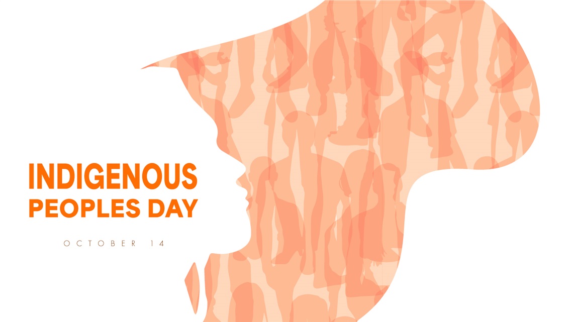 The image consists of a white background with a large orange blob in the center. The orange blob is created by layering different shades of orange silhouettes of people on top of one another to form a large silhouette of the side of a face.