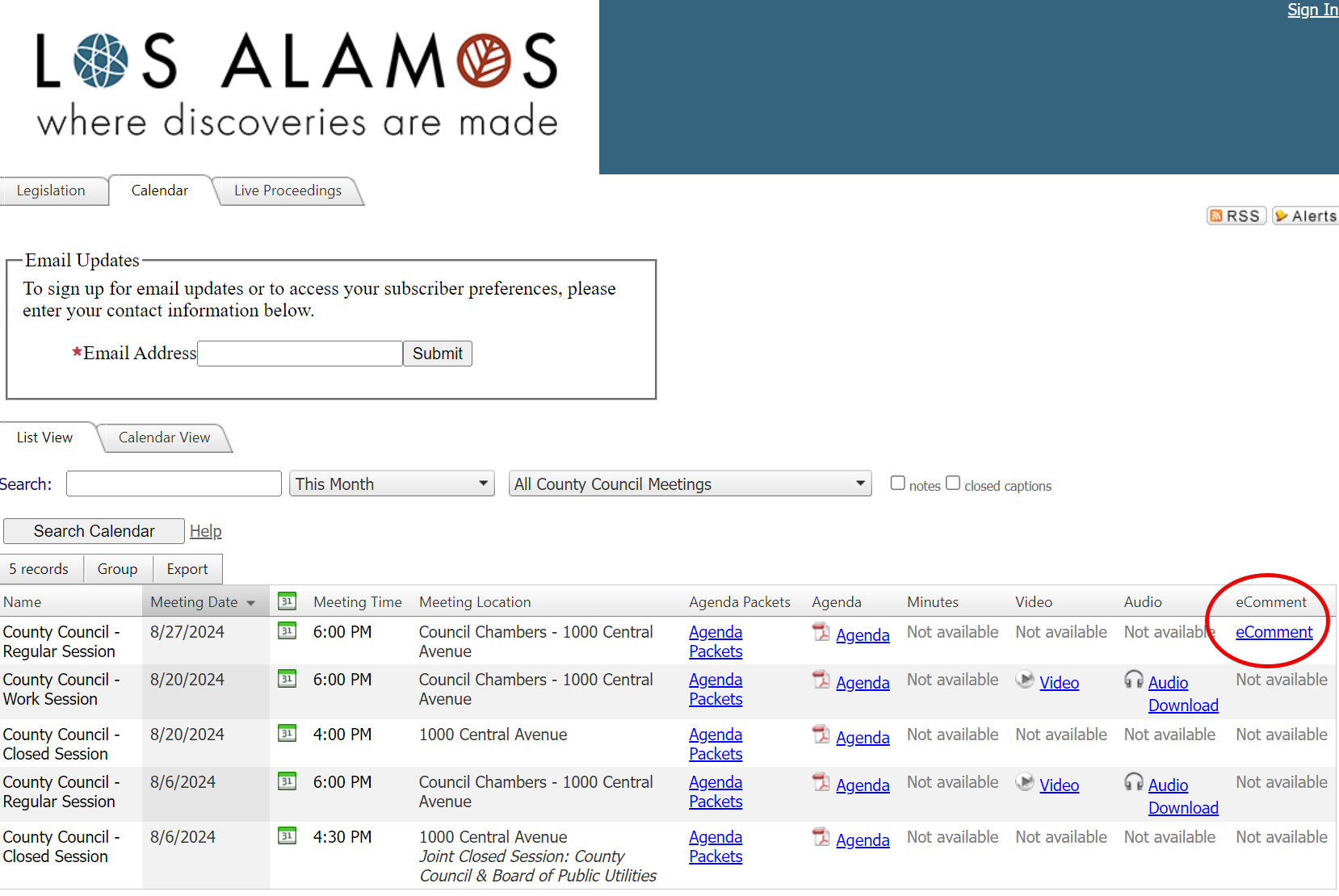 Image of the Granicus website with the